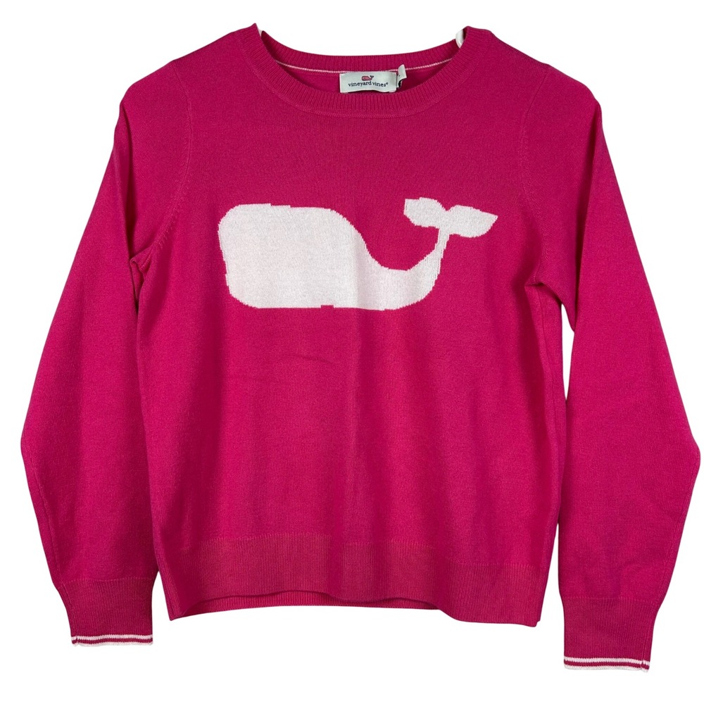 Vineyard Vines Intarsia Kids‎ Girls Pink Whale Merino CashmereSweater Size L